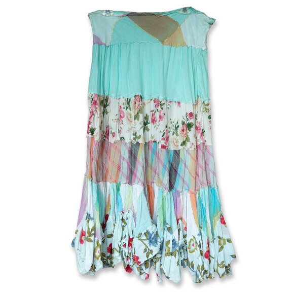 Ishyu Y2k Peasant Skirt Patchwork Tier Bohemian Feminine Cottagecore - Picture 1 of 10